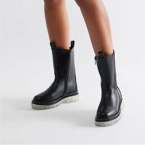 Fashion Nova Black Ankle Boots with Clear Sole
